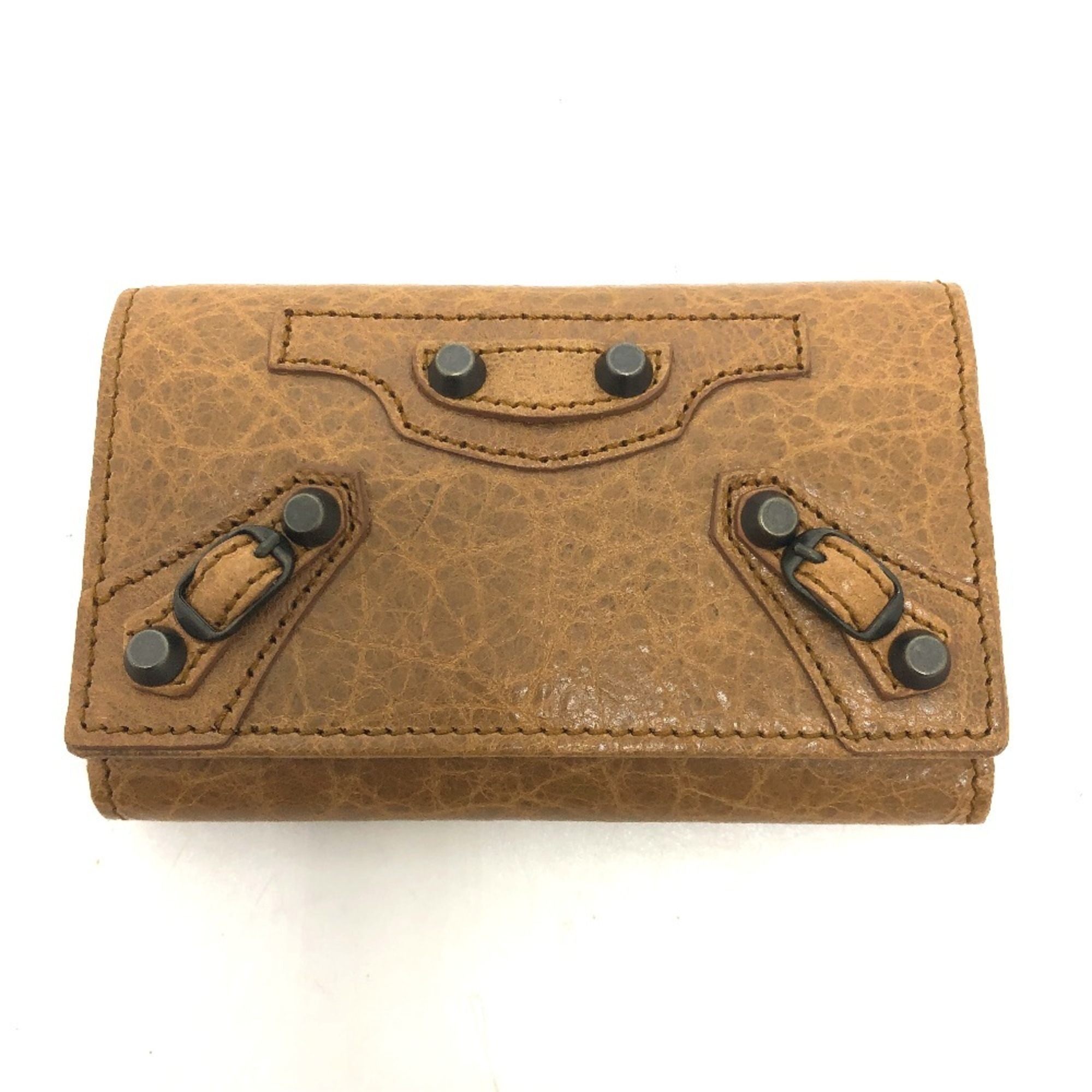 Balenciaga 253048 Studded Osaka 6-Ring Key Case, Leather, Unisex, Brown